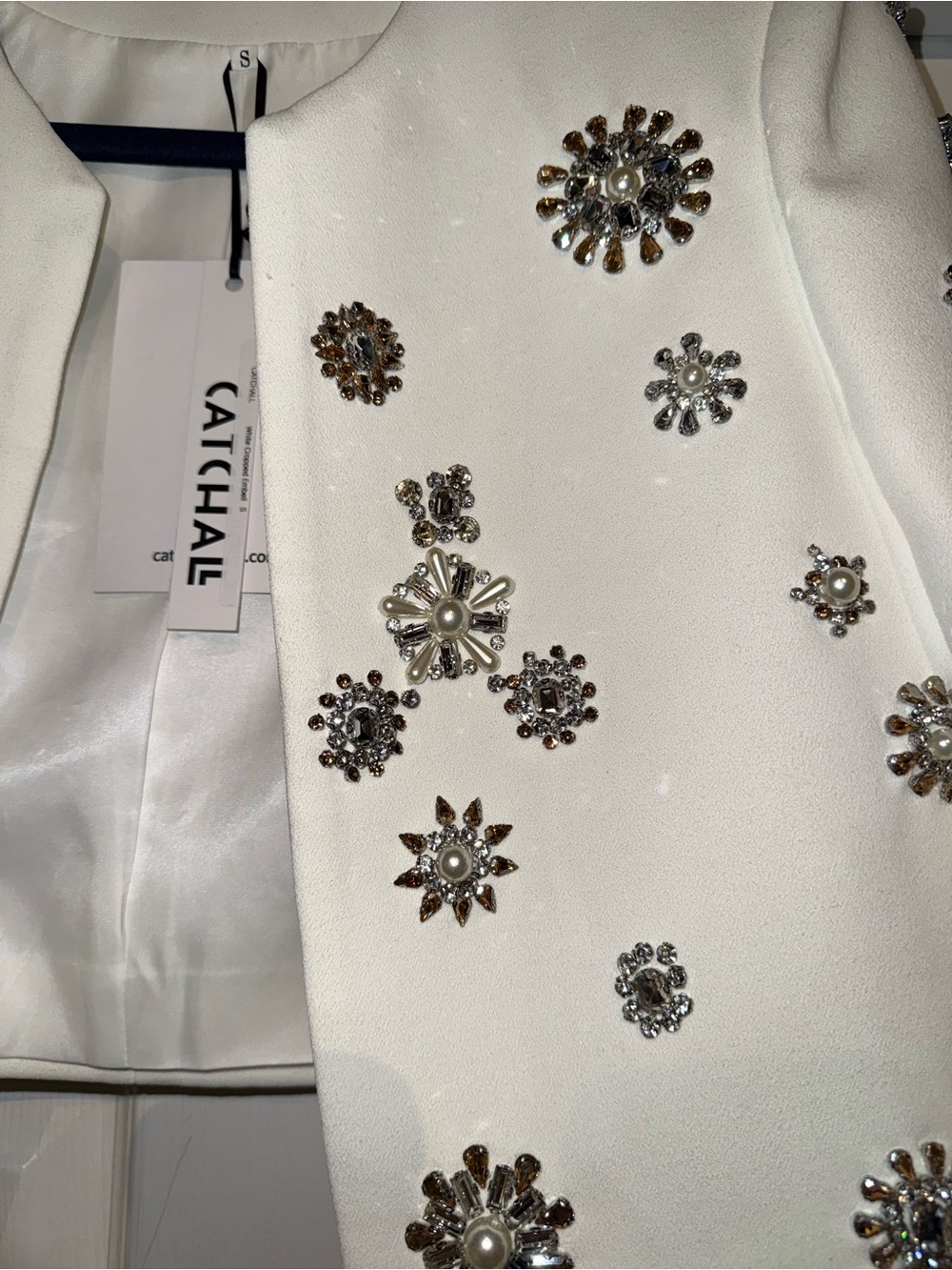 Catchall Cropped Embellished Blazer & High-Waist Wide-Leg Pants Set - White - Picture 5 of 14